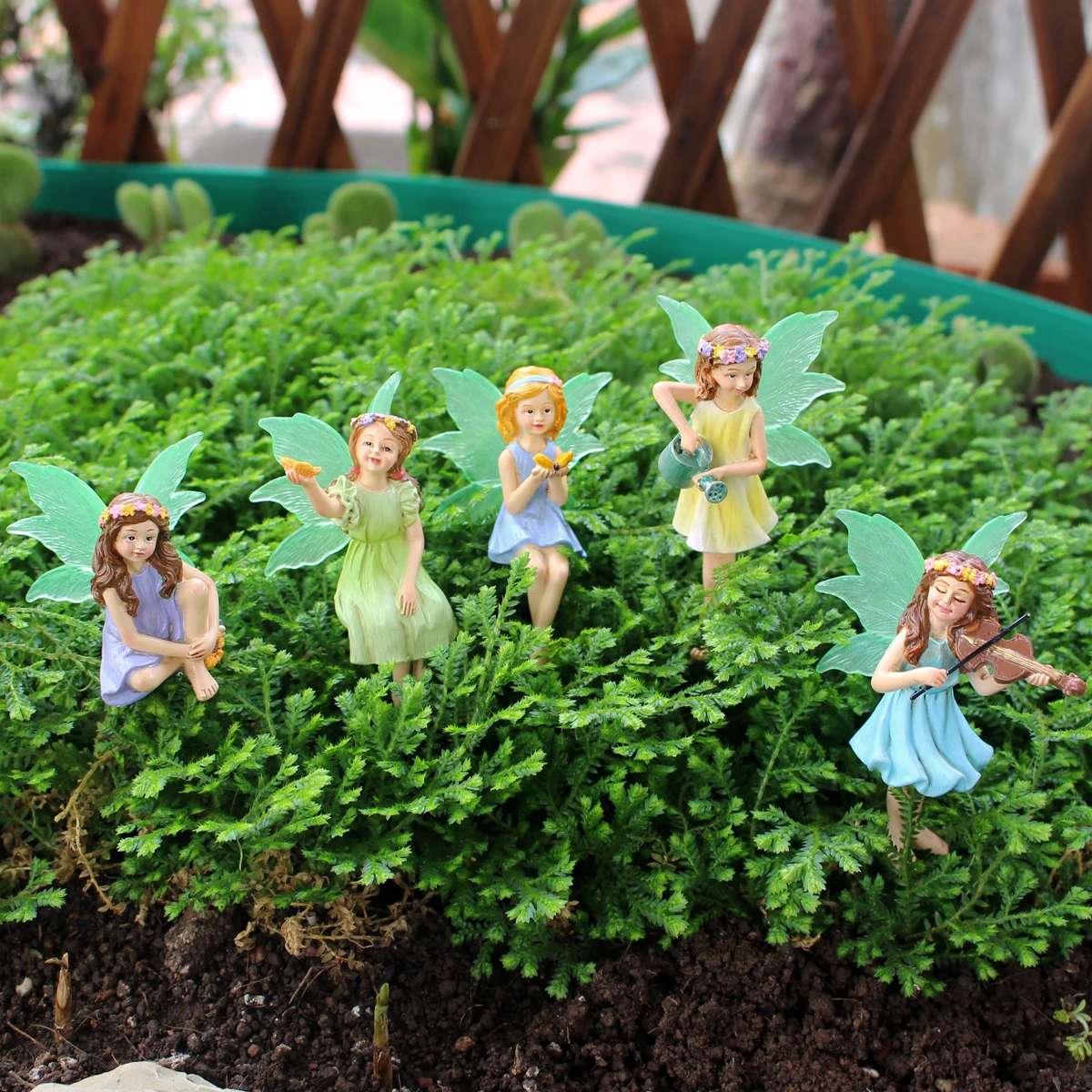 5pcs Colorful Flower Fairy Outdoor Statues, Festive Atmosphere Flower Fairy Resin Craft Floor Inserts