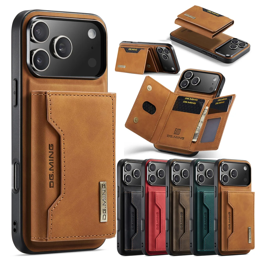Étui portefeuille 2-en-1 en cuir pour iPhone 18 Pro Max, 17 Pro Max, Air 17E, 16E, 16 Plus, 15, 14, 13, 12 – Housse arrière avec porte-cartes et béquille