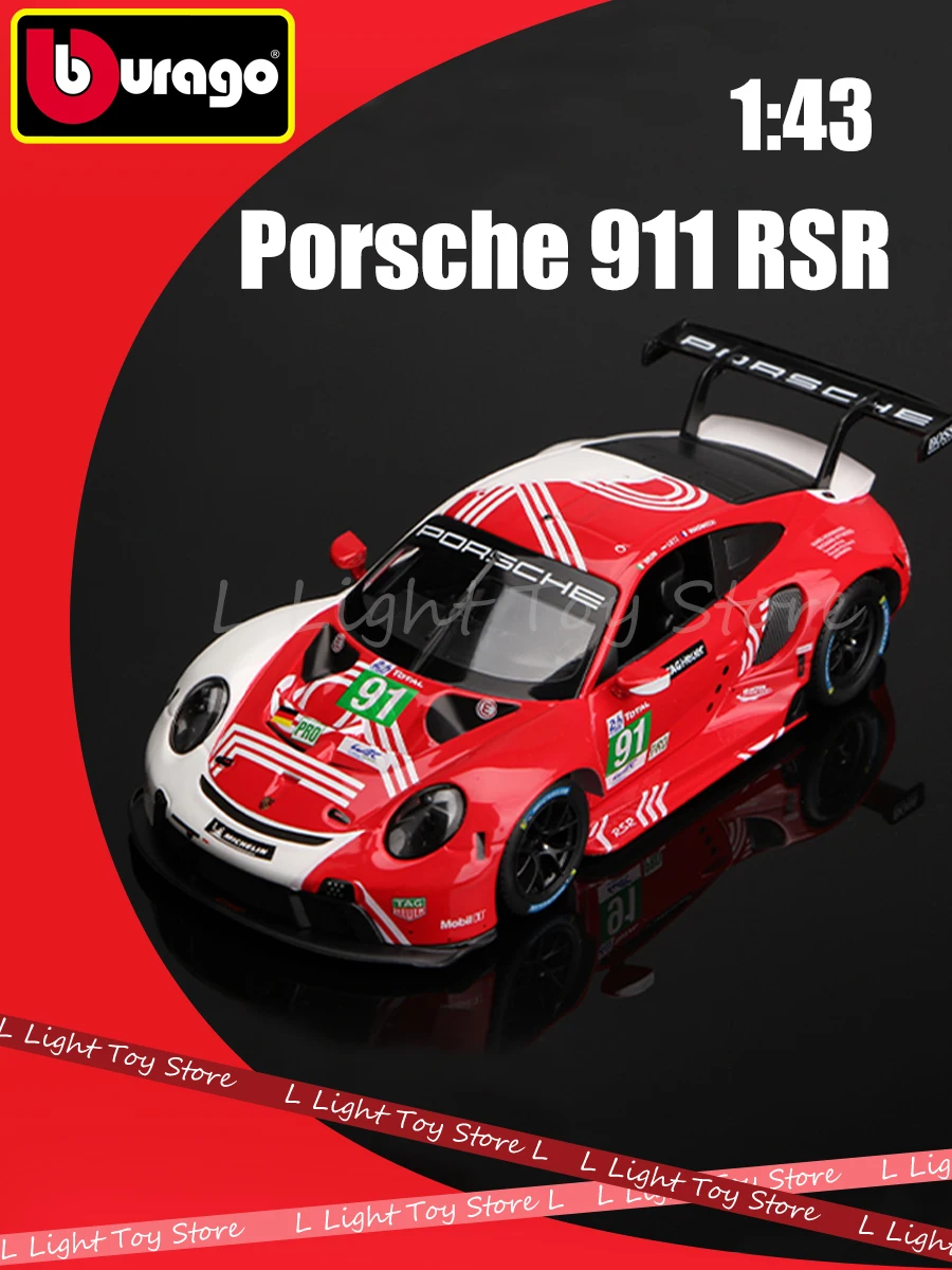 Bburago 1:43 Porsche 911 RSR Racing 24H Le Mans Race Car Toy Porsche 911 RSR LM 2020 Car Models Alloy Car Toys For Boy Gifts