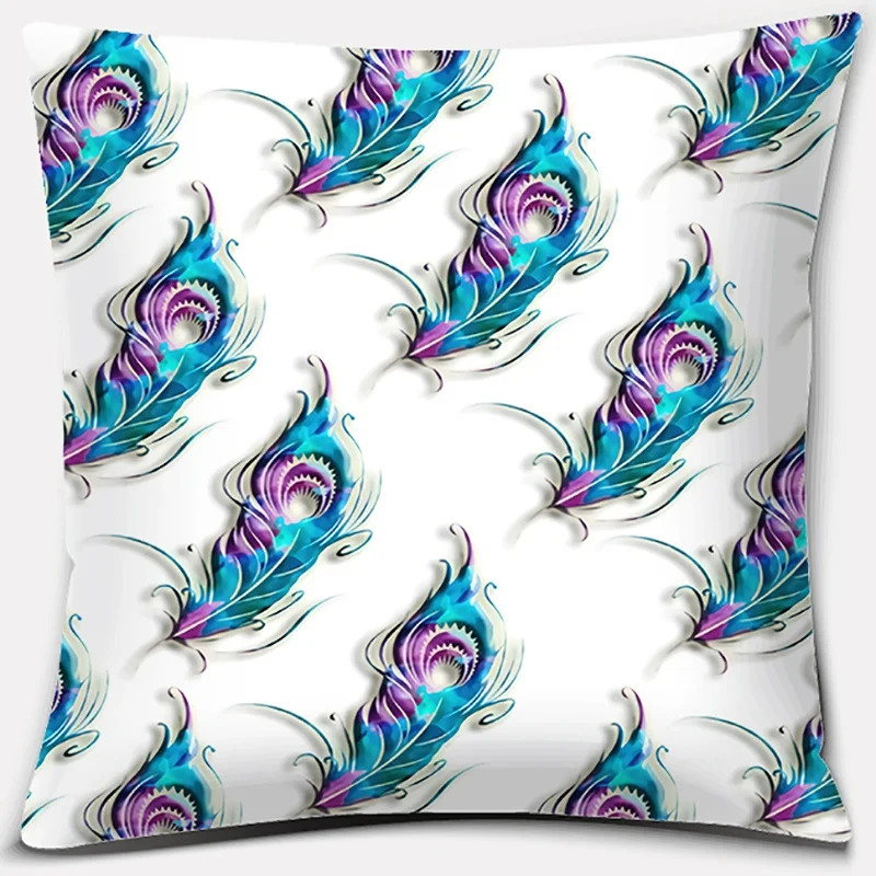 Peacock feather series pattern decorative pillowcase, square  home office decoration funda de almohada