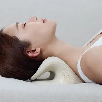 Okayso 경추 마사지기, 현재 견인 교정 마사지 베개, 뜨거운 압박 어깨 및 목 관리 기구 