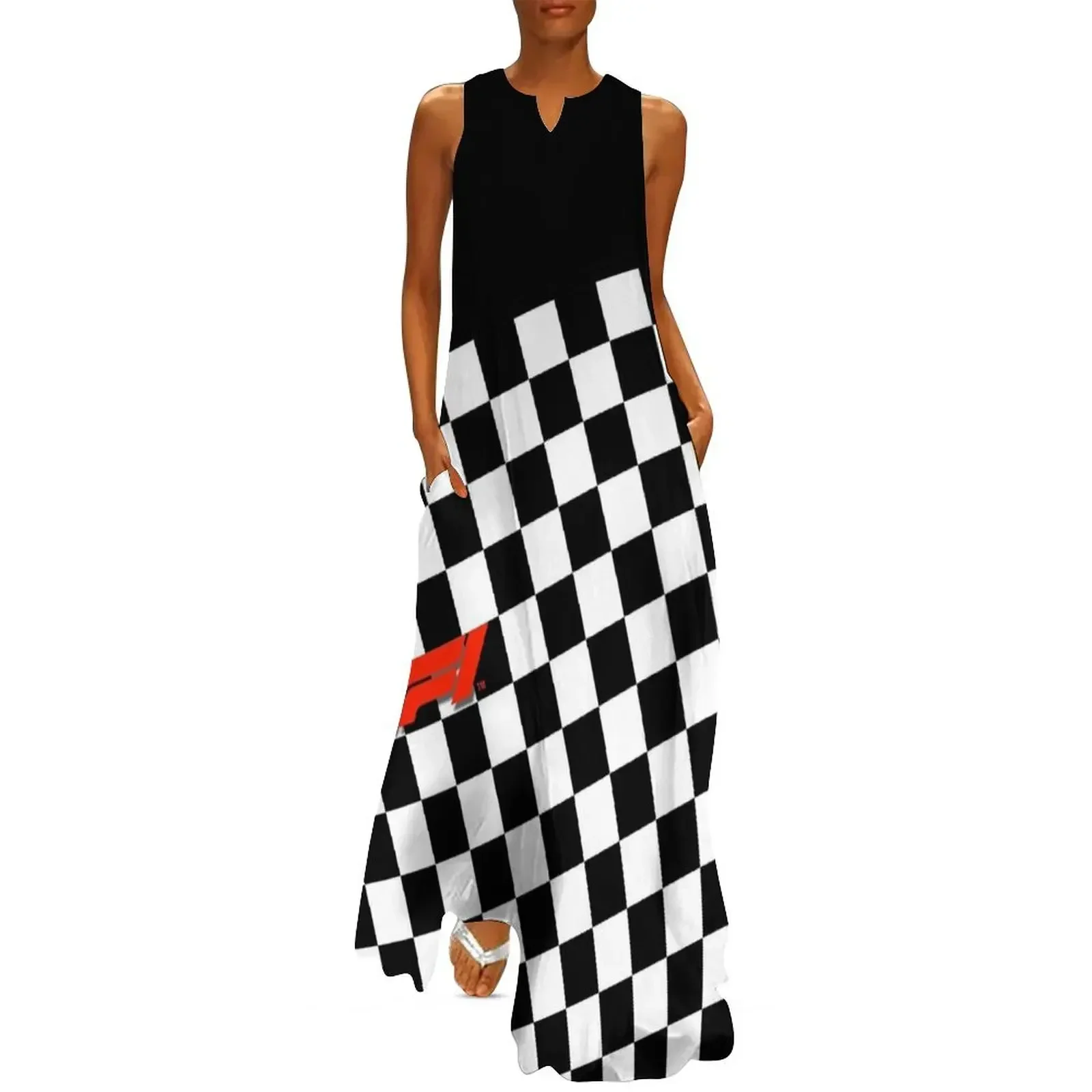 

F1 Checkered Flag Long Dress Casual dresses evening dress women women formal occasion dresses Women's summer suit Dress