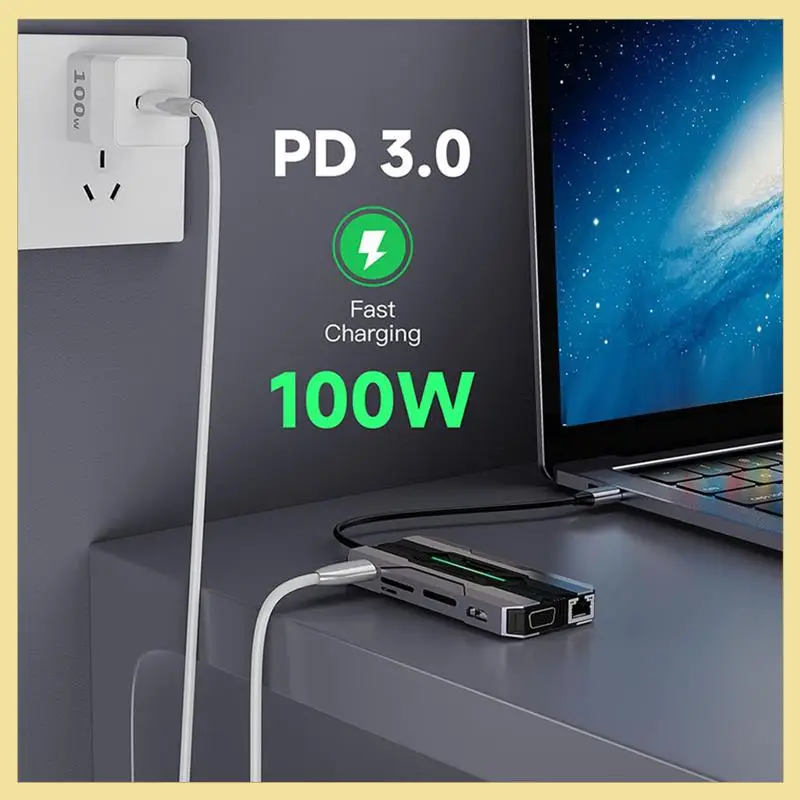 

TTKK-13-IN-1 USB C Hub Док-станции Устройство чтения карт SD 1000M RJ45 -Совместимый адаптер HDTV VGA USB Hub 3.0 для ПК, ноутбука Dur