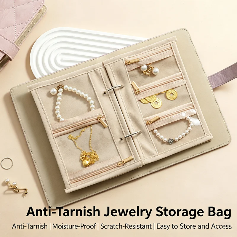 PU Leather Anti‑Oxidation Jewelry Storage Book Travel Jewellery Organizer Binder for Necklaces Bracelets Earrings Women Gift