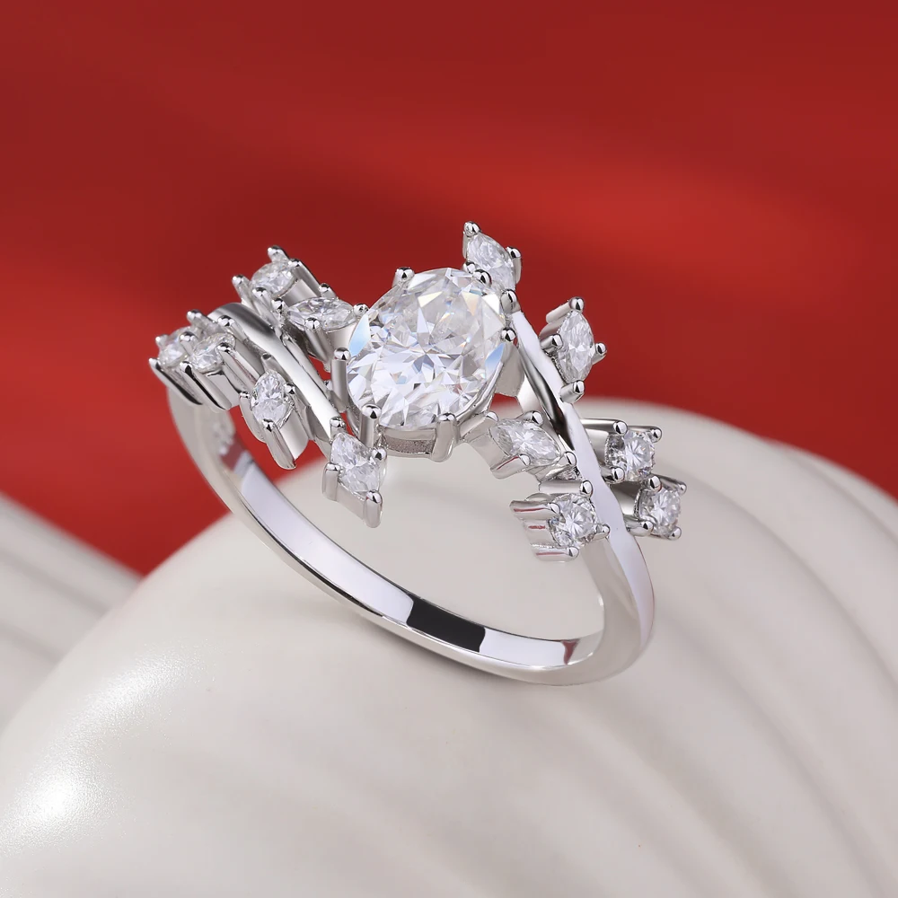 

BXINY 1CT Oval Cut Full Moissanite Rings 925 Sterling Silver For Women Vine Lab Diamond Wedding Band Fine Jewelry Gifts with GRA