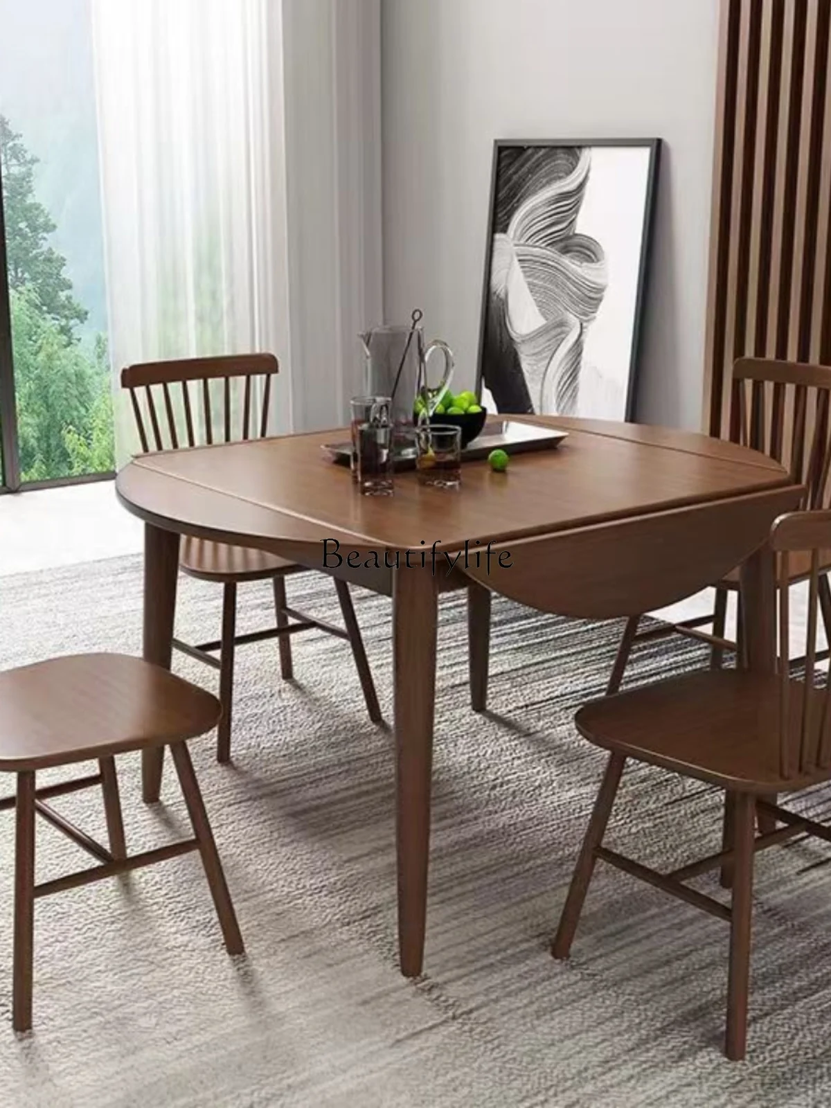 Solid Wood Folding Dining Table Household Multi-Functional Square Dual-Use Retractable Square Dining Table