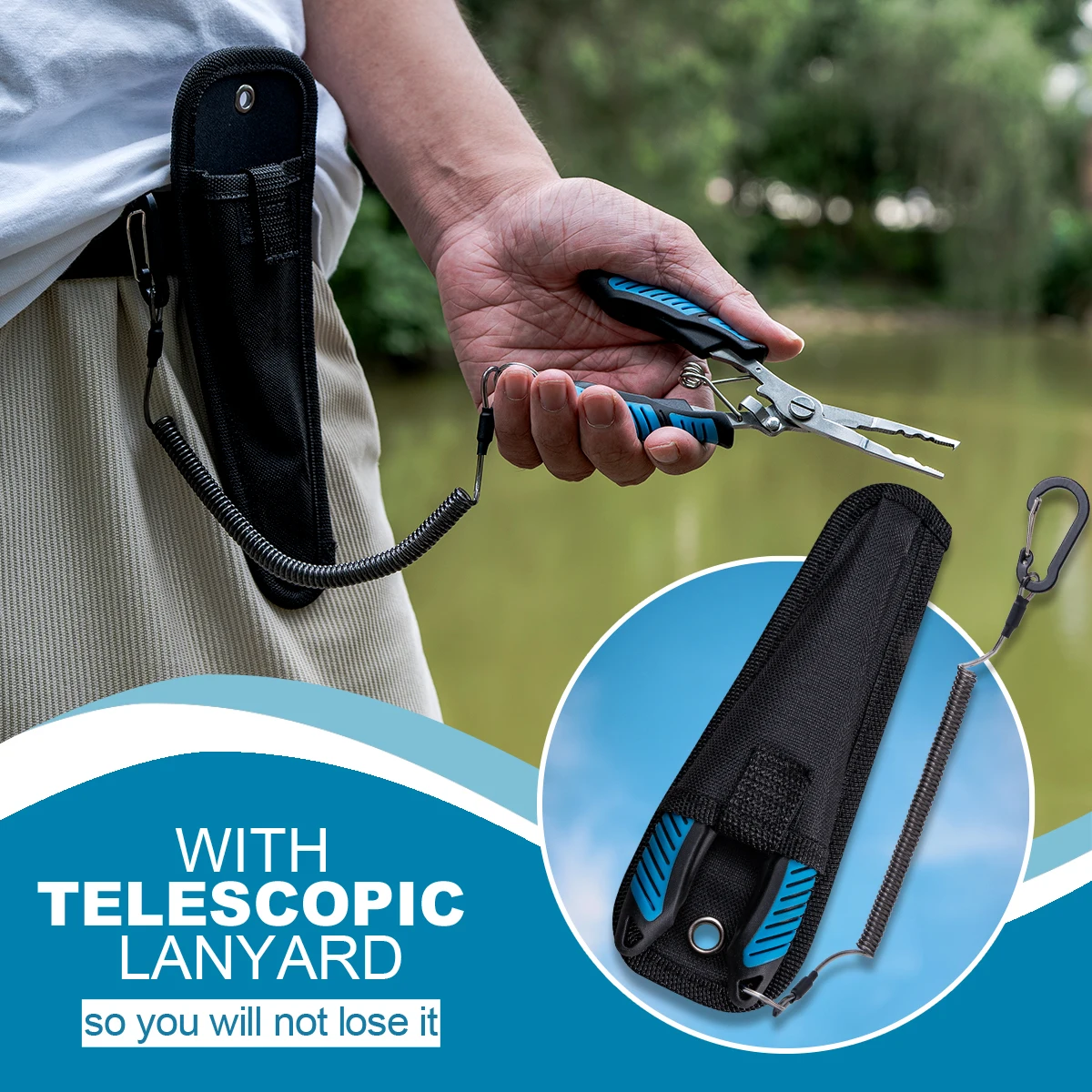 مجموعة معدات الصيد - كماشة سمك من الفولاذ المقاوم للصدأ ذات أنف طويل مع حبل قابل للسحب وحقيبة تخزين وأدوات صيد المياه المالحة #4