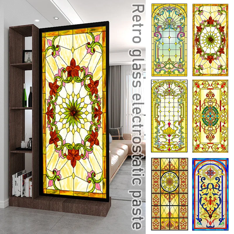 

European-style Stained Glass Film Colored Window Film Electrostatic Frosted Window Privacy Film Shower Bathroom Church Decor