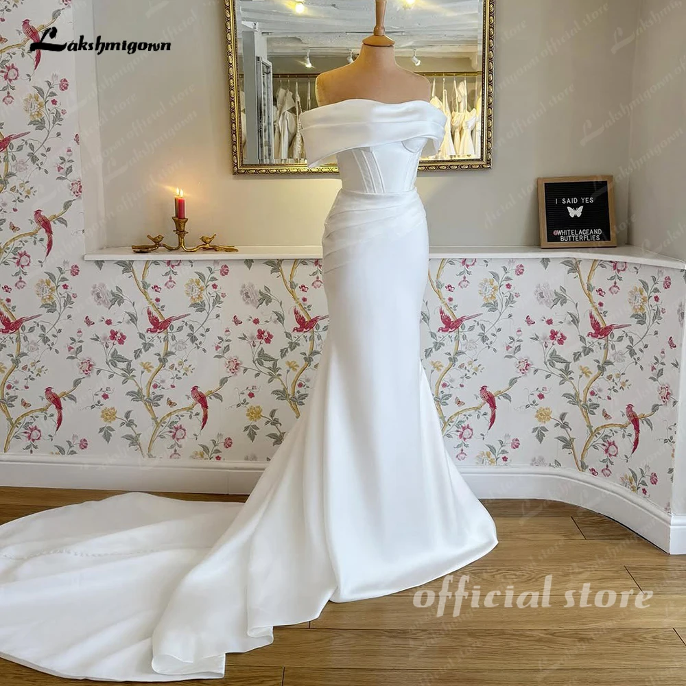 Lakshmigown Damen Satin Meerjungfrauen-Brautkleid Schulterfreies Brautkleid für Hochzeiten Maßanfertigung – Detail 5