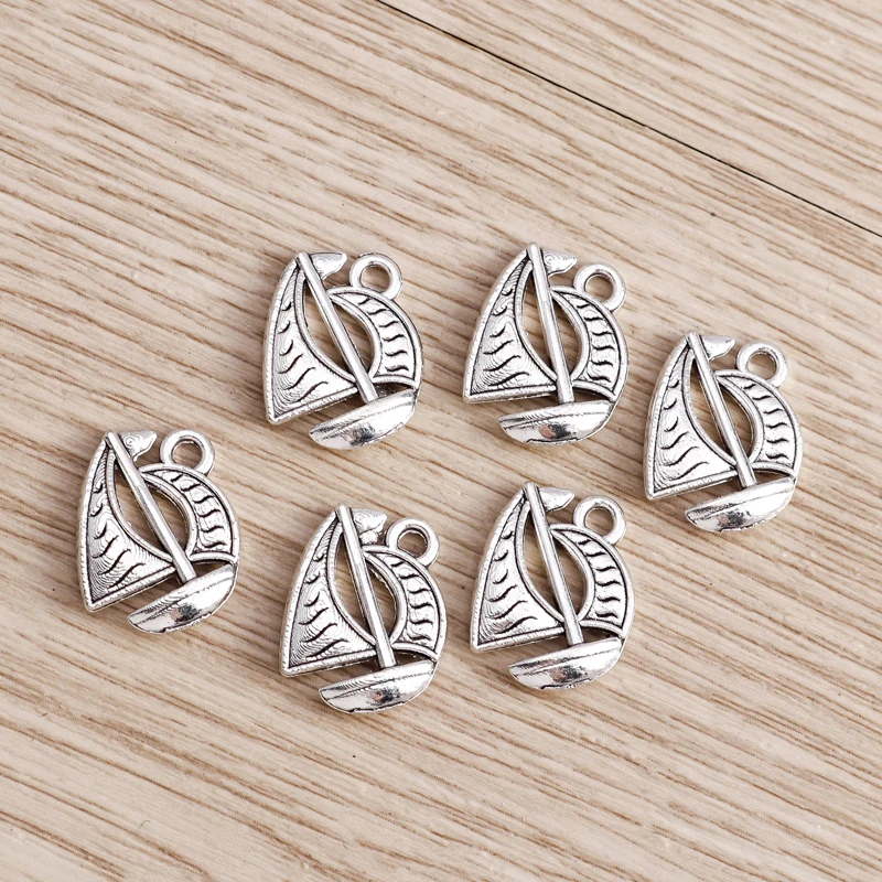 20 Stück 13x17mm Niedliche Segelboot-Anhänger aus Legierung für die Herstellung von DIY-Ohrhängern, Halsketten, Handgemachten Armbändern und Schmuckzubehör – Detail 5