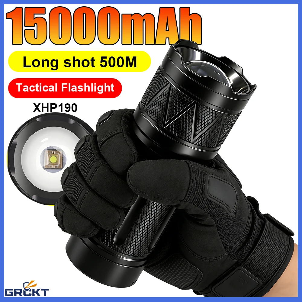 GRCKT New Upgraded Flashlight High Power Waterproof Rechargeable Zoomable Torch Work Light Tactical Torch with Display Light