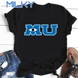 Monsters University Printed T Shirts Ulzzang Cute Oversized Tshirt Women Short Sleeve Crewneck Tshirt Summer Top Couple Clothes