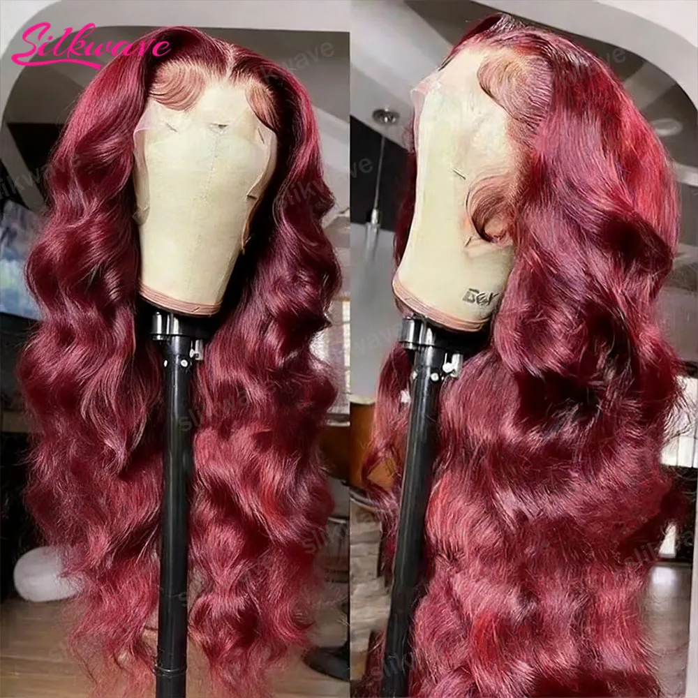 

Бургундский парик из натуральных волос 99J, 30-40 дюймов, с HD-кружевом 13x6, плотность 200, волнистый, красный, бразильский парик с кружевной передней частью