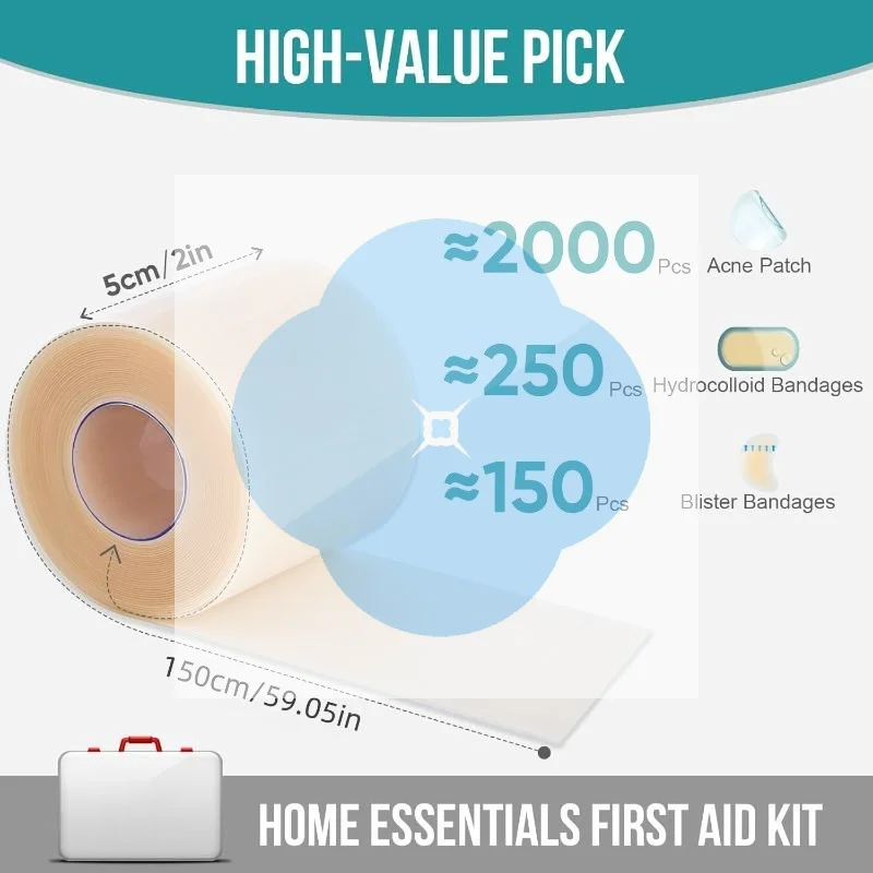 1 Roll Pimple Patch Artificial Skin Wound Dressing Freely Cuttable Skin-Friendly Adhesive Keep Wound Clean 1 Roll