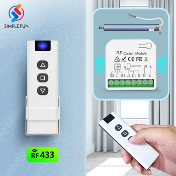 Interrupteur de rideau sans fil 433MHz, récepteur RF 110V 220V 16A, télécommande 60m, pour télécommande, volet roulant, fenêtres, stores, porte de Garage