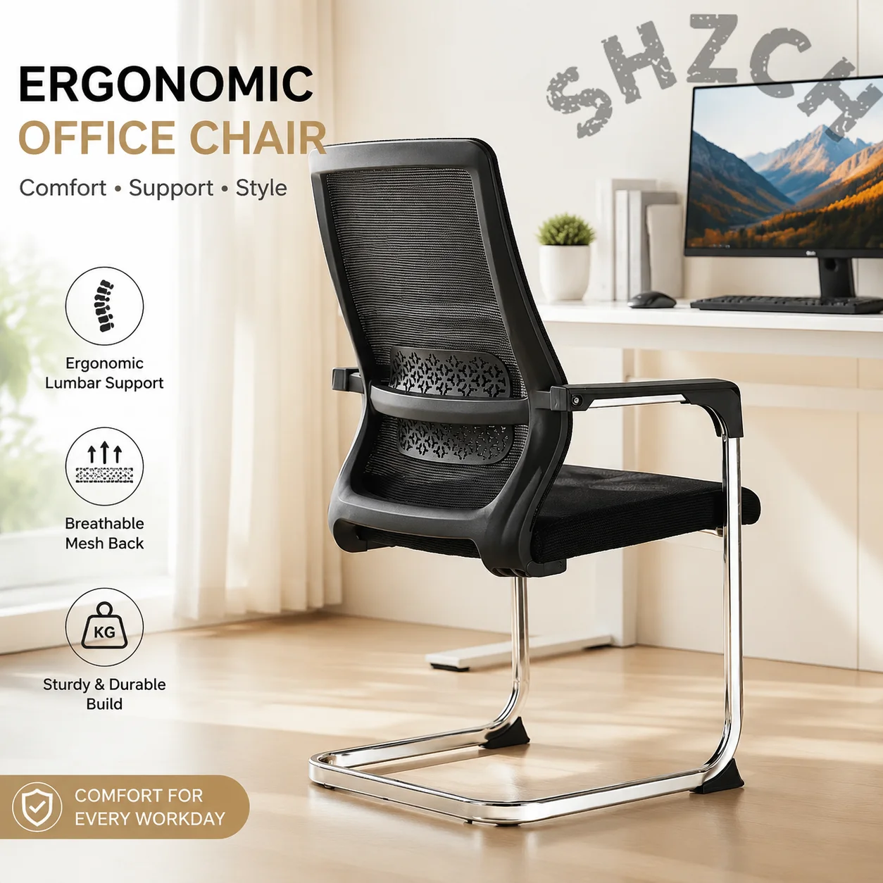 Ergonomic Mesh Office Chair with Breathable Back Support for Home Study, Remote Work, and Modern Workspace