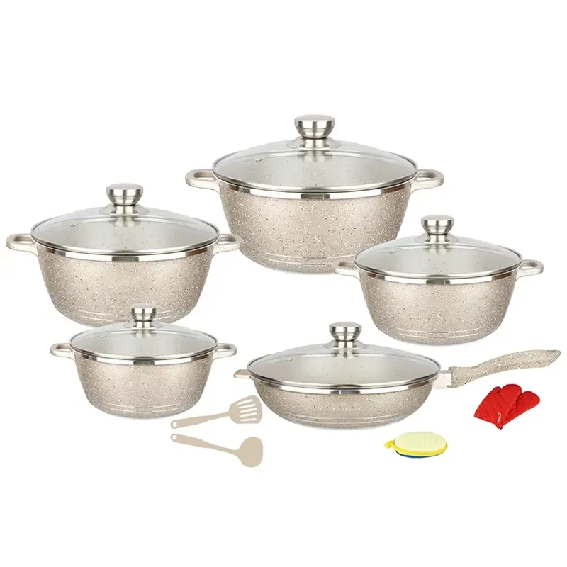 15 Piece Die Cast Aluminum Cookware Set Non Stick Frying Pan Kitchen Pots And Pans Collection For Induction Gas Stove Cooking