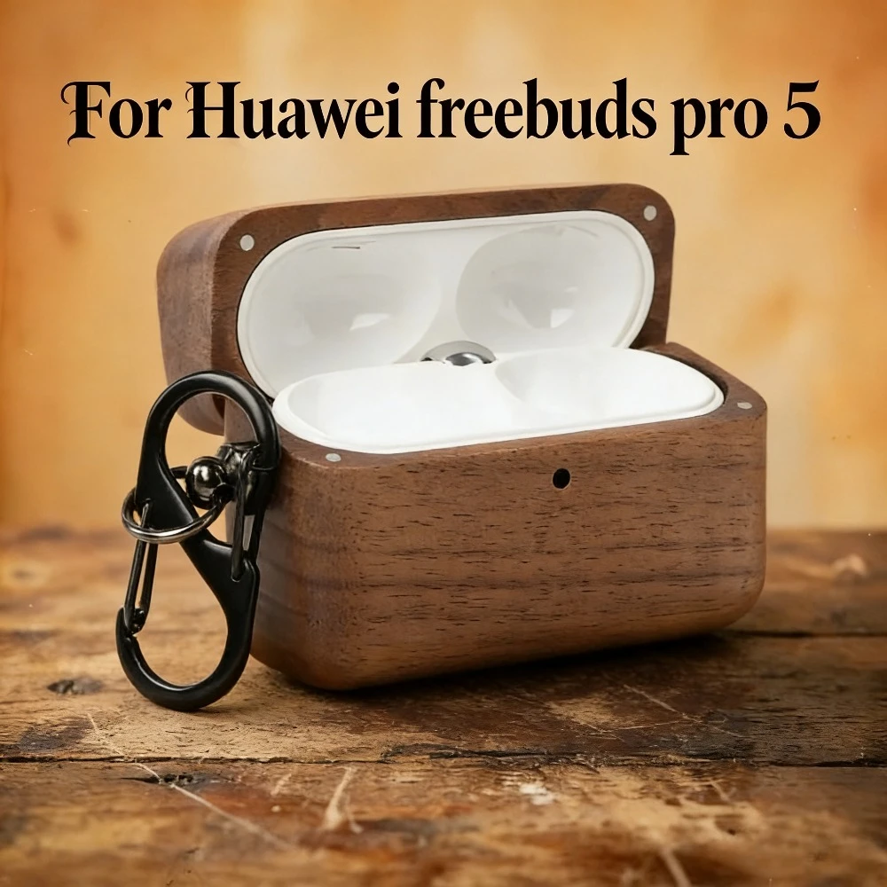 Housse de protection pour écouteurs Bluetooth Huawei Freebuds Pro 5, étui en bois de noyer haut de gamme, anti-chute, résistant à l'usure