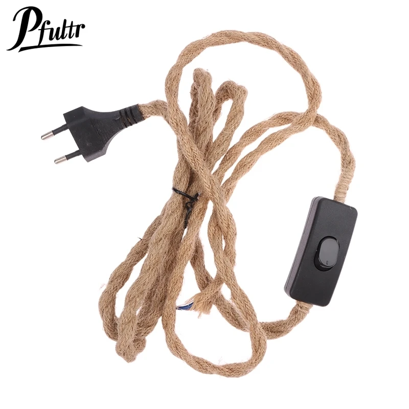 EU Plug Twisted Hemp Rope Power Cord Retro E27 Lamp Base Socket Cable 1.8 Meters Twine Switch Wire For Wall Lamp Decor