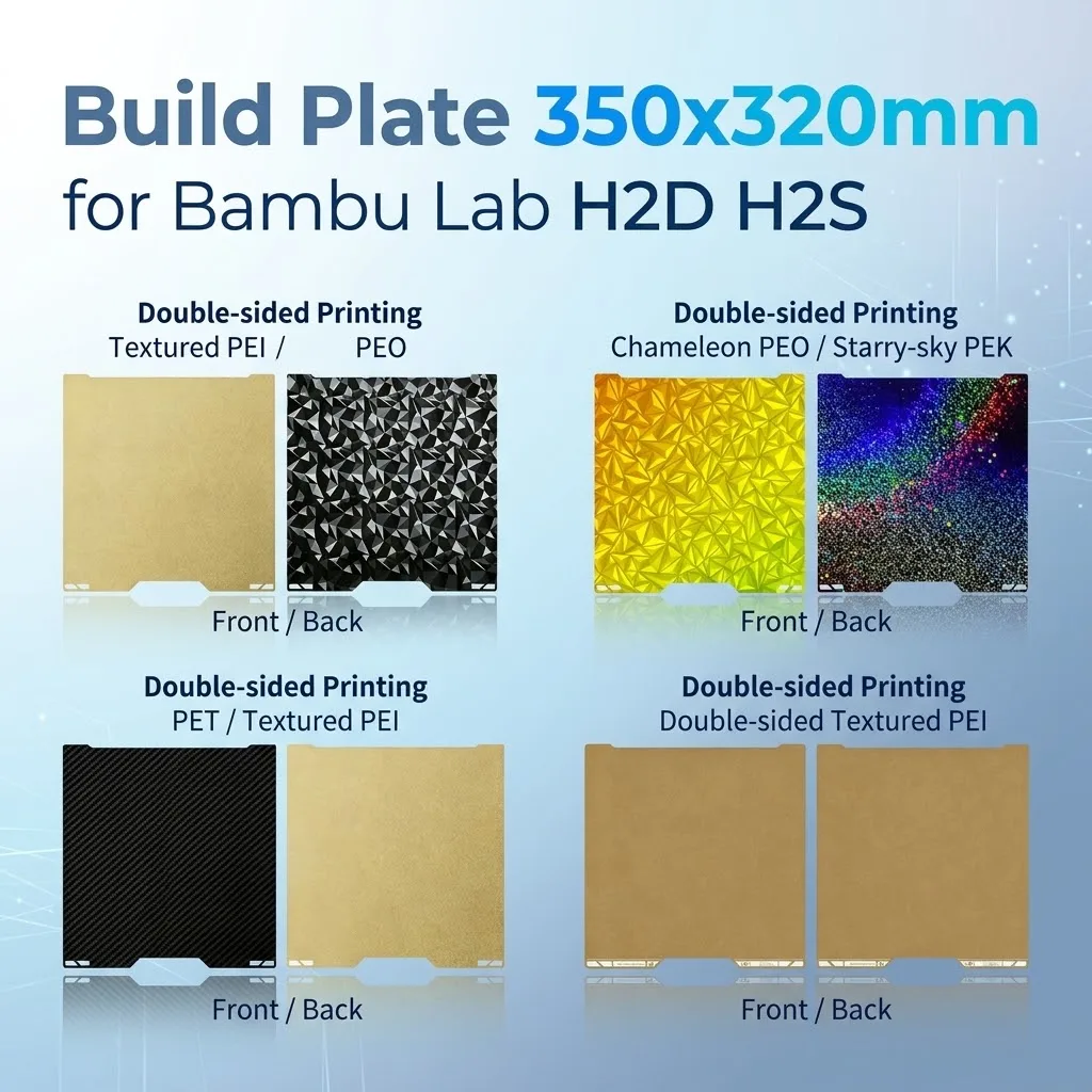 For Bambu Lab H2D H2S 350x320 Build Plate Smooth Textured Spring Steel Buildplate Cold Heat Bed Removable 3D Printer Accessories