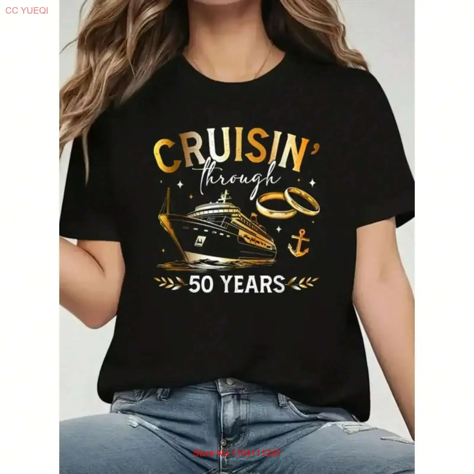 Women's 50th Anniversary Cruise Commemorative T shirt Casual Summer Top vintage Washed streetwear Slightly homme