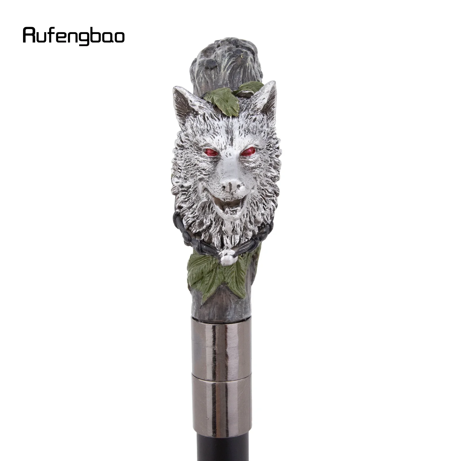 Silver Resin Wolf Head Tree Root Walking Cane Stick for Cosplay Everyday Use with Deluxe Box 93cm Performance Stage Cane