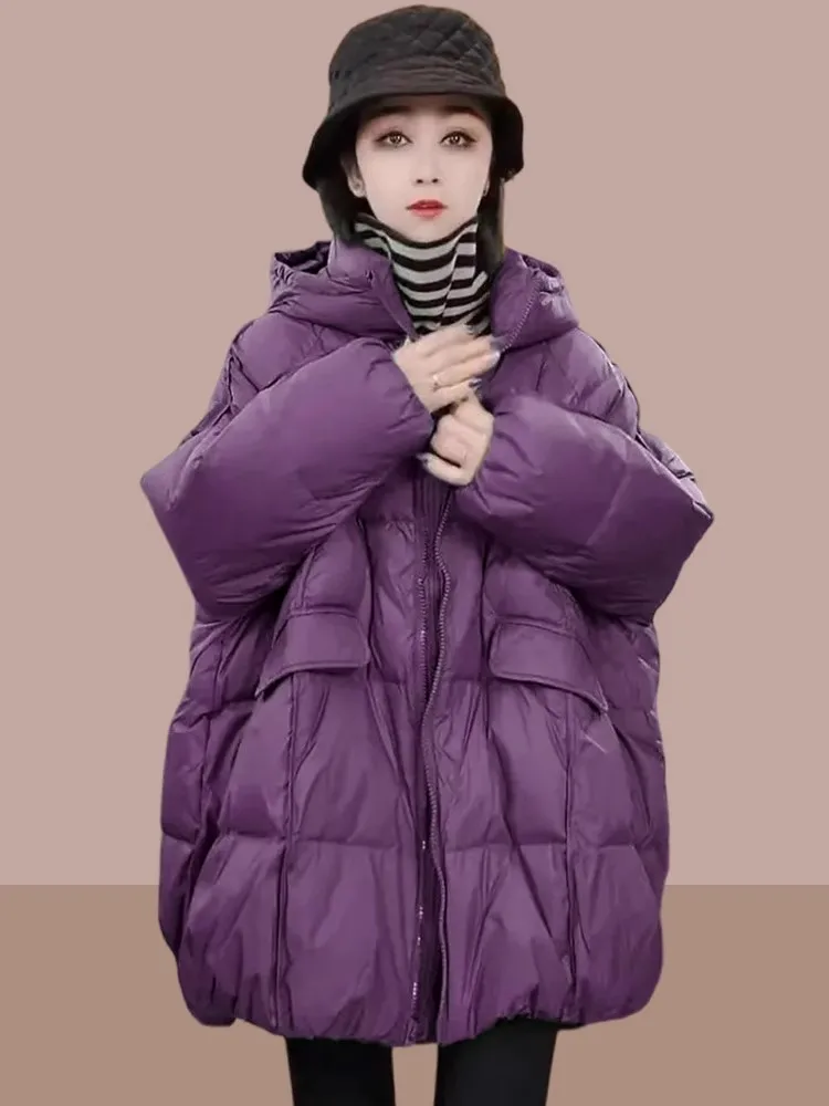 

Зимняя утепленная хлопковая куртка больших размеров для женщин, модное пальто средней длины с капюшоном и застежкой-молнией в корейском стиле