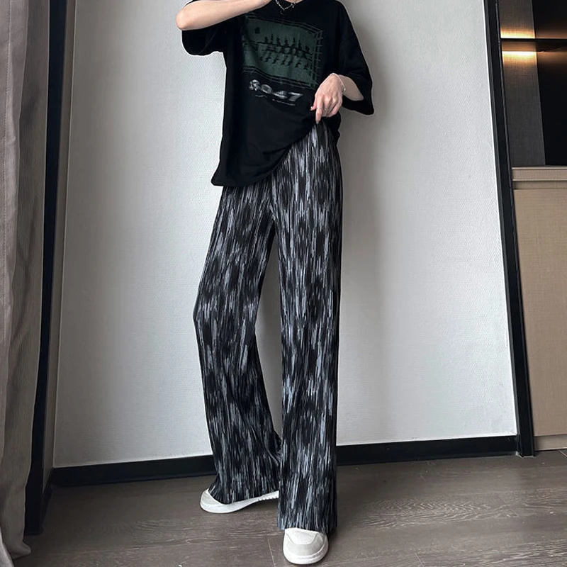 

Streetwear Tie Dye Pants Women Chic New Casual Loose Thin High Waist Korean Pleated Long Wide Leg Pants