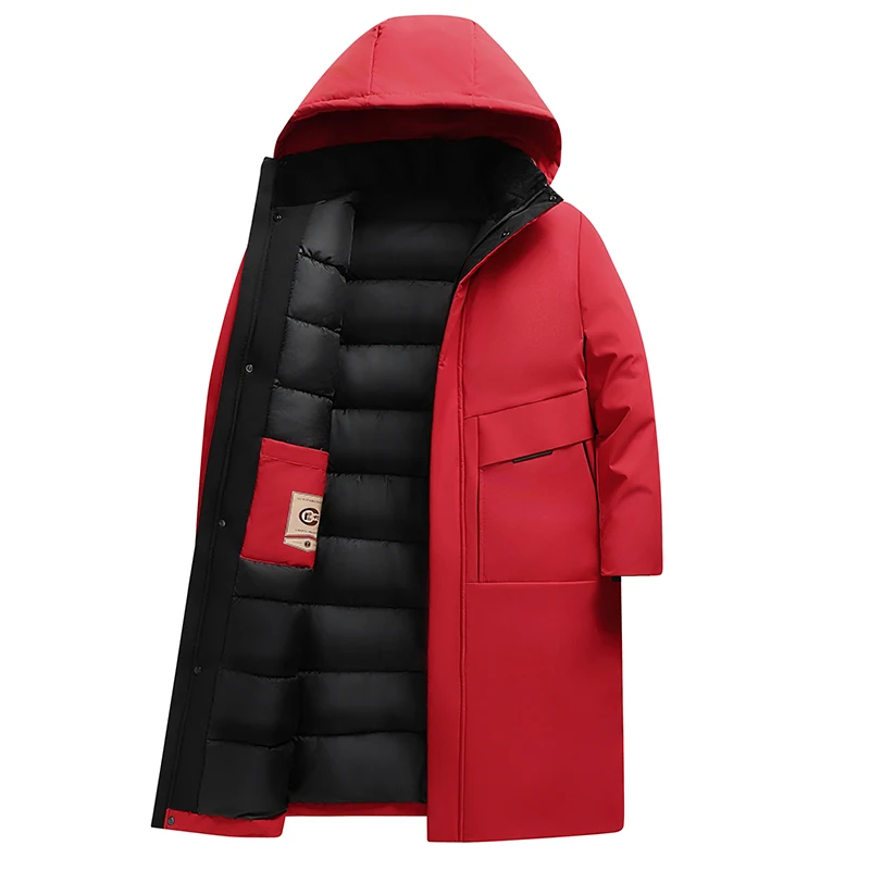 2024 nuovo arrivo inverno giacca con cappuccio stile lungo giacche di cotone simile al davanzale da uomo, moda uomo addensare caldo parka trench maschile