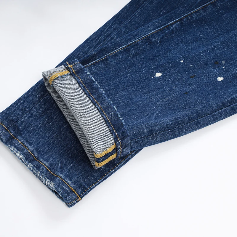 Designer Y2KFashion New Men's Retro Blue Jeans Painted Washed Nostalgic Perforated Patch Elastic Slimming Jeans Hip Hop Brand H