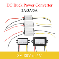 DC 8V-80V to 5V DC Power Converter 2A 3A 5A Buck Regulator Step-Down Voltage Automotive Power Supply Moudle For Car