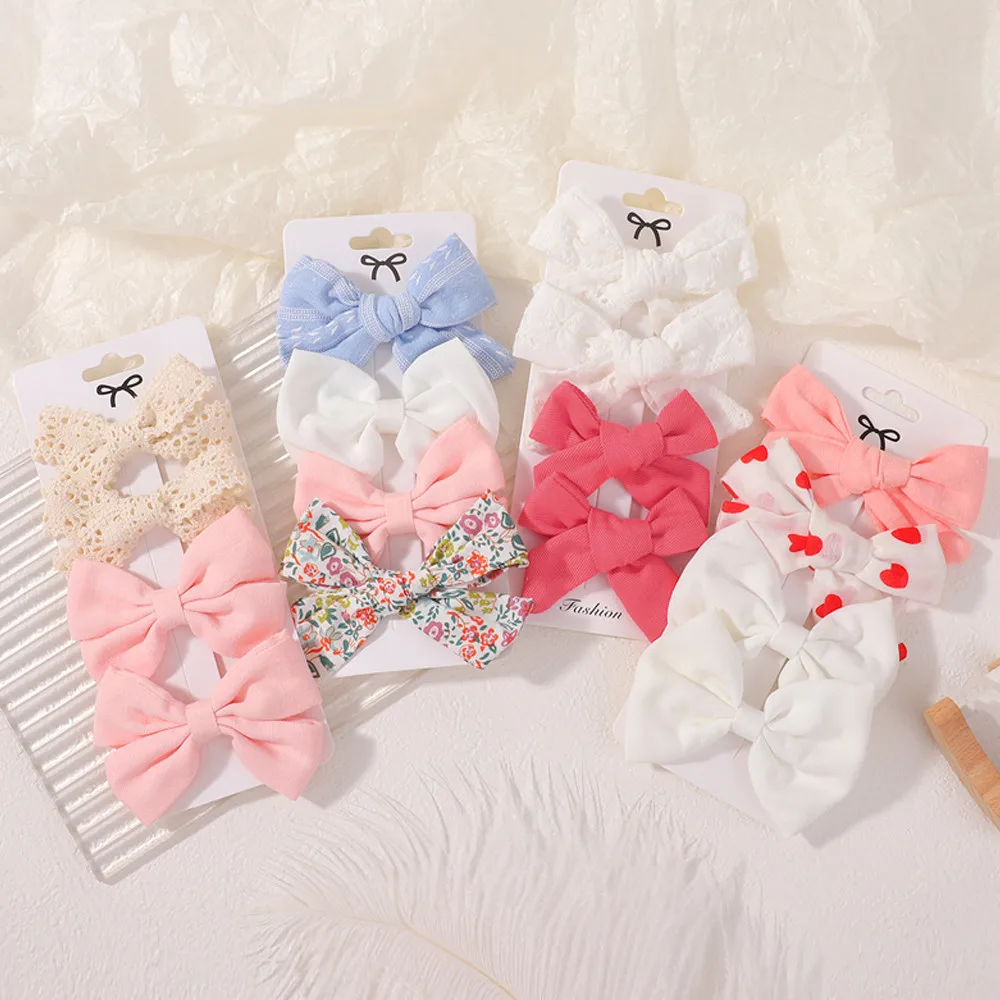 4Pcs Süße Druck Bowknot Haar Clips für Nette Baby Mädchen Baumwolle Bögen Haarnadel Haarspange Neue Headwear Kinder Haar Zubehör geschenk