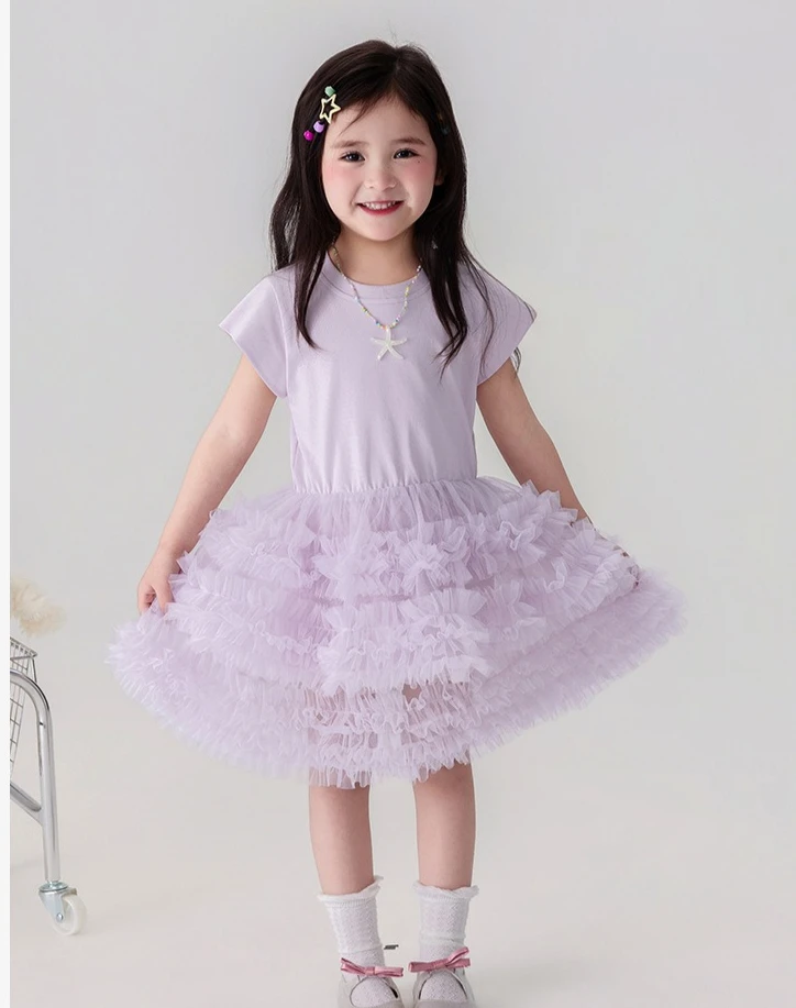 Girls Dress 2026 Summer Outfit New High-end Girls Knitted Dress Soft and Skin Friendly Mesh Princess Dress