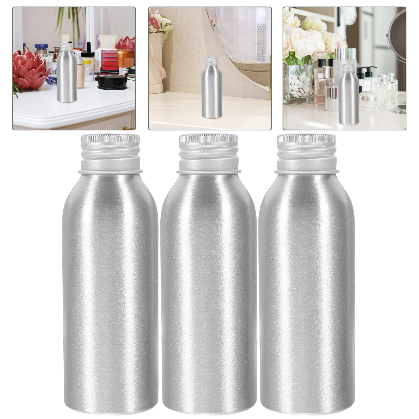 

3Sets Aluminum Bottle Aluminum Cap Set Refillable Empty Perfume Essential Oil Spray Bottle Travel Lotion Shampoo Dispenser