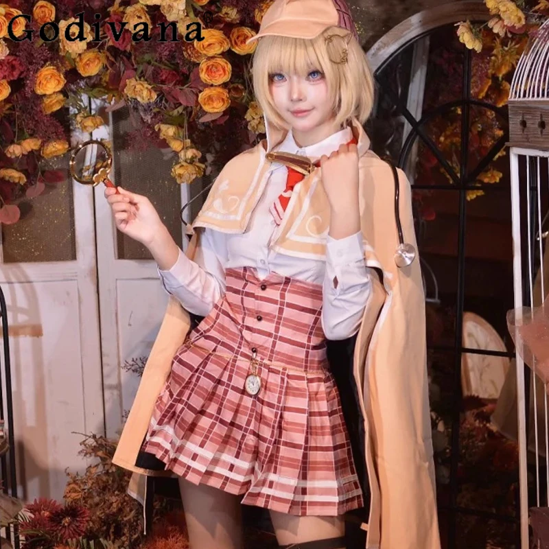 Anime Cosplay Costume for Girls Full Set Detective Halloween Uniform Outfit Women's Cap Hat Socks Prop Street Suits