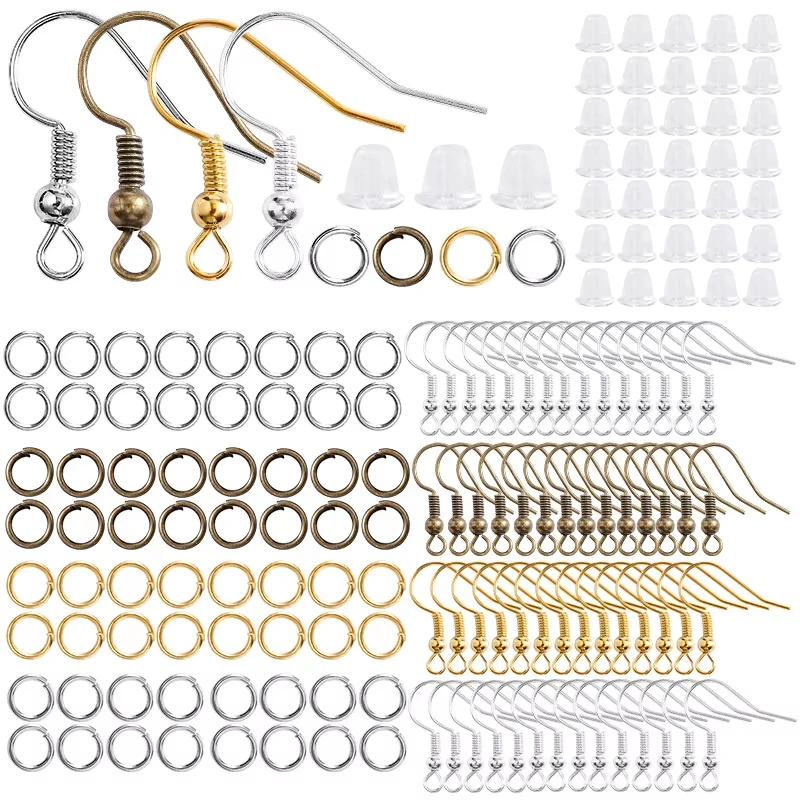 300-teiliges Ohrring-Set, hypoallergen, Ohrringhaken, Biegeringe, durchsichtige Gummi-Ohrring-Verschlüsse für Schmuckherstellung, Zubehör – Detail 1