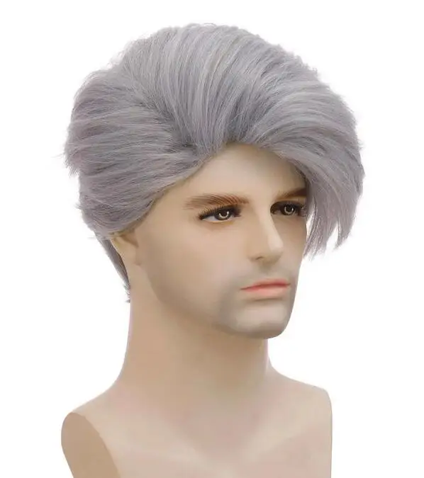 Synthetic Man's Short Wig Trendy Silver Gray Wig with Bangs Natural Soft Breathable Layered Wig for Male Daily Cosplay