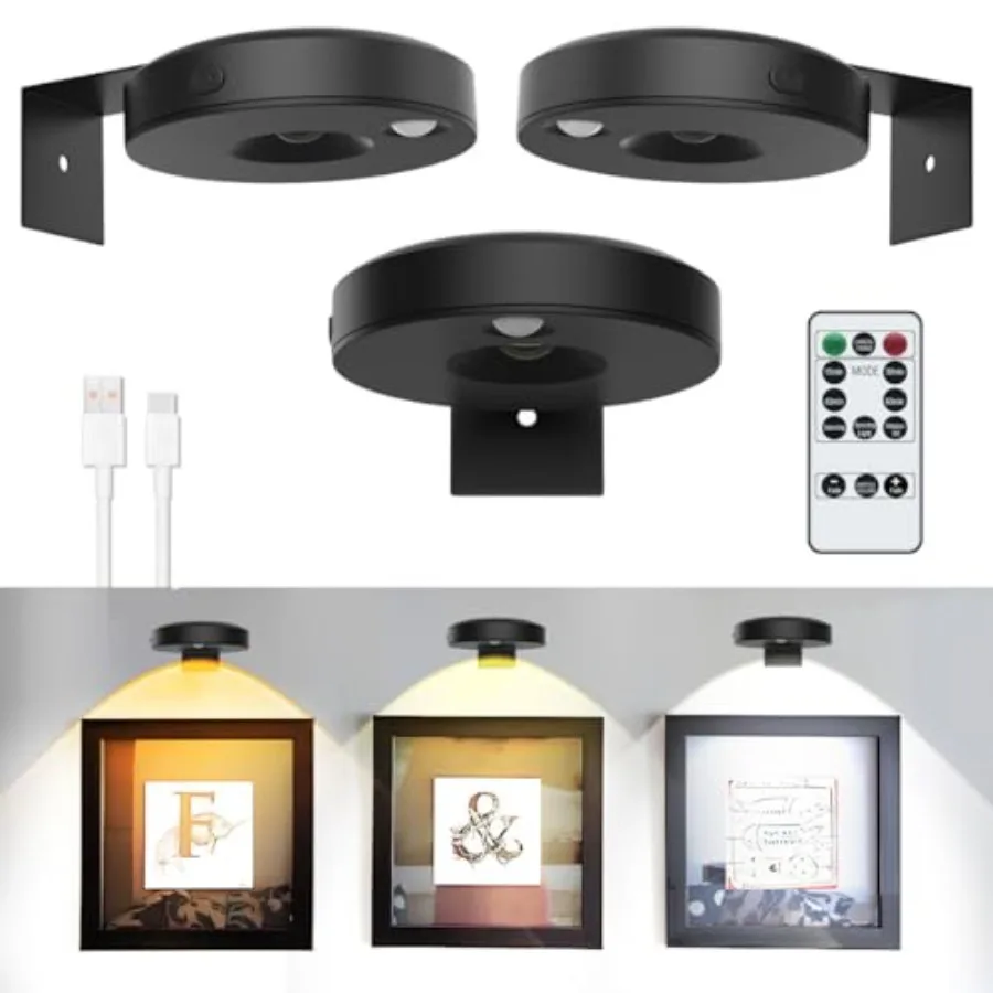 

LED Picture Lights for Wall Rechargeable Battery Picture Frame Light with Remote Wireless Magnetic Art Display Light Dimmablean