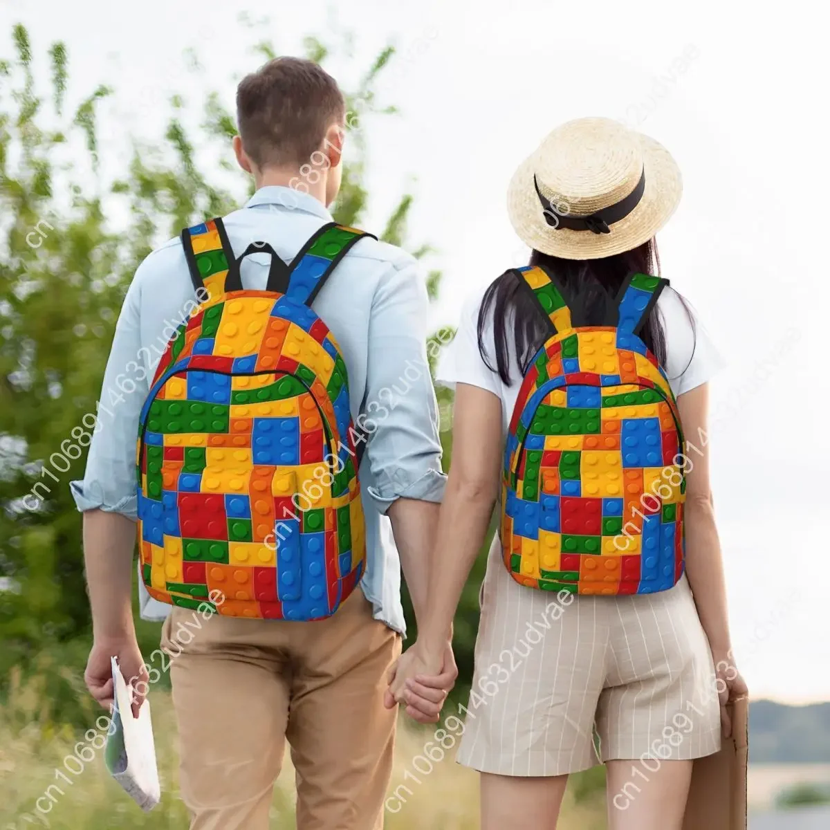 Ransel Konstruksi Mainan Blok Bangunan Tas Kanvas Pria Wanita Remaja Sekolah Perjalanan Warna-warni Lucu Tas Kanvas Kuliah Ringan
