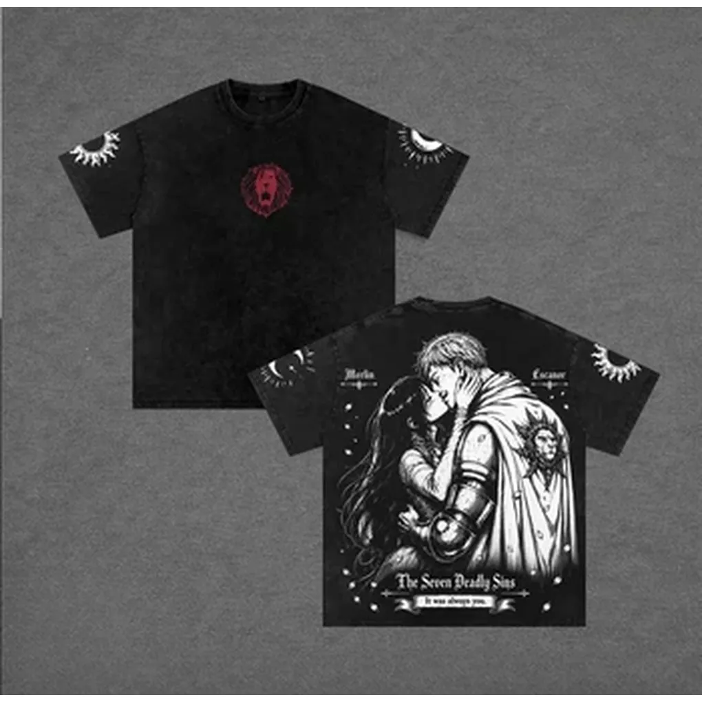 The Seven Deadly Sins Manga T-shirt Merlin Escanor Vintage Washed T Shirt Men Unisex Clothing Summer Casual Cotton Tee Clothes