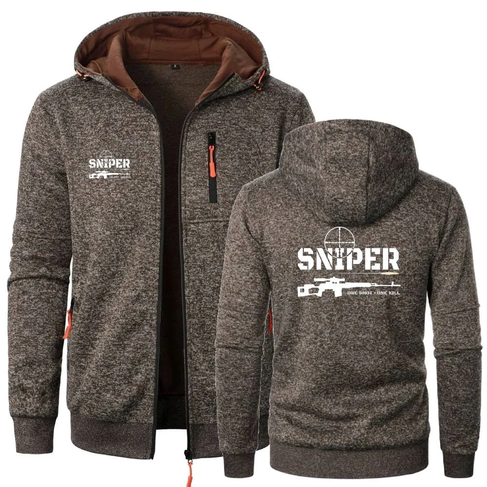 Men's Hoodies Sniper One Shot One Kill  Tops Sweatshirts Leisure Cardigan Men Hooded Pullovers Zipper Hoodies