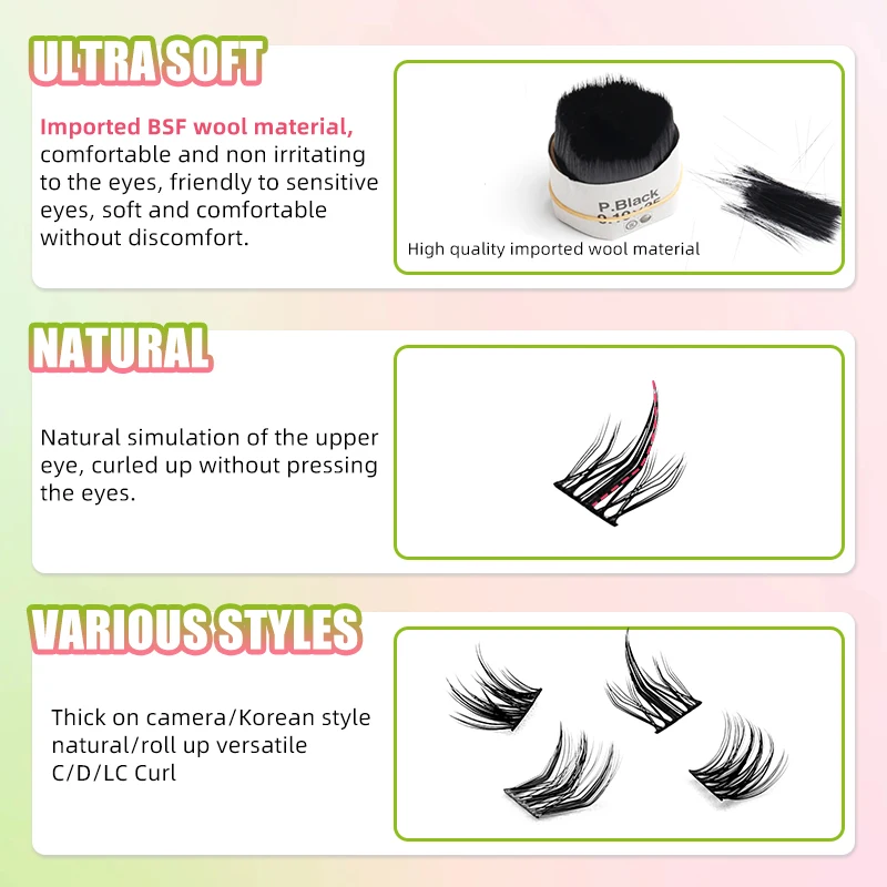 Ciglia a grappolo di animali Estensioni ciglia naturali soffici e prefabbricate