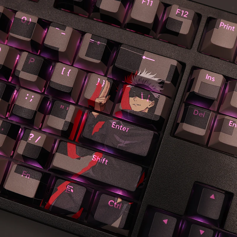 Imagem -04 - Jujutsu Kaisen Satoru Gojo Anime Game Keycaps 108 Teclas Linguagem Rgb Material Pbt Perfil Cereja Caps Teclado Mecânicos