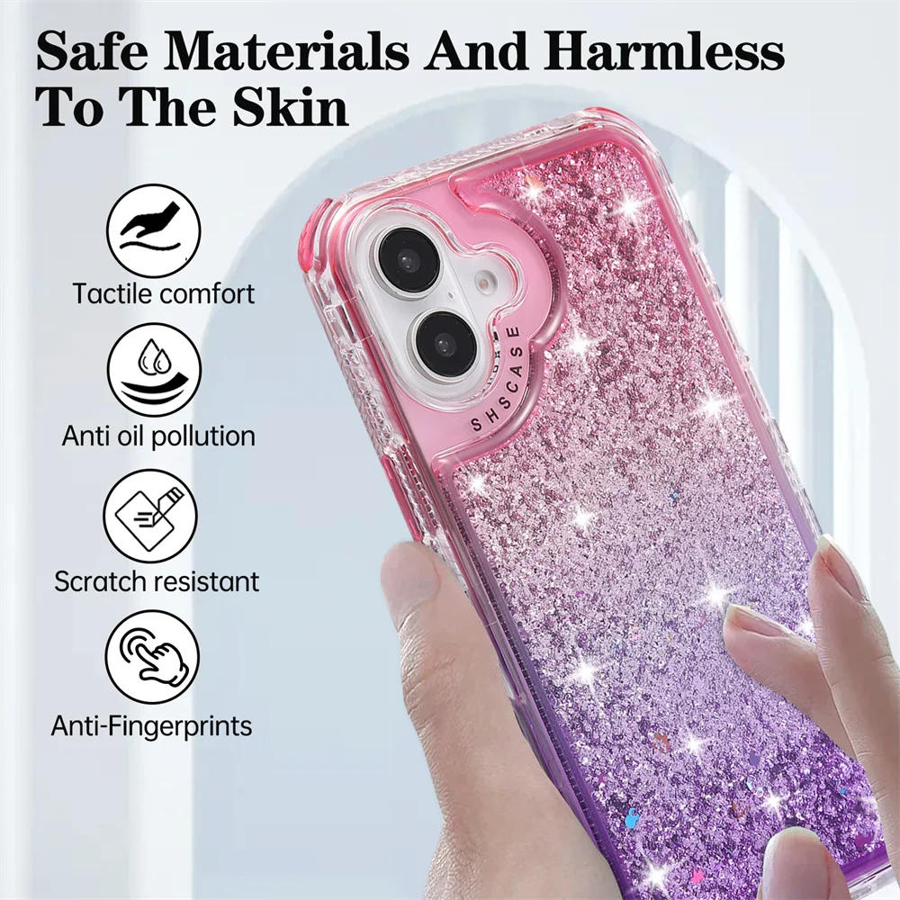 SHSCASE Luxury Gradient Quicksand Case for iPhone 16 Pro Max 16 Plus 16 Pro 16 Shockproof Heavy Duty Defender Back Cover Funda