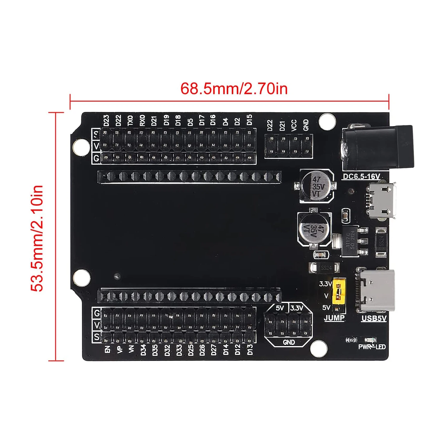 30Pins ESP32 Expansion Board Type-C USB and Micro USB CH340C WiFi+Bluetooth Ultra-Low Power Dual Core ESP-WROOM-32 ESP32