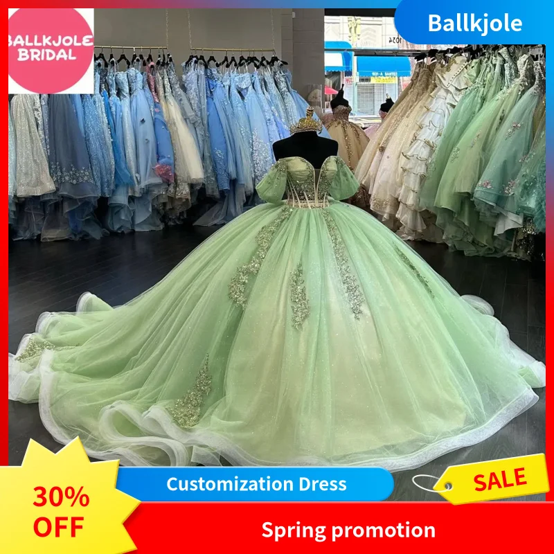 

V Neck Quinceañera Dress For Girls Lacing Up Beads Off The Shoulder Chapel Train Formal Prom Vestido De 15 Años Quinceañera
