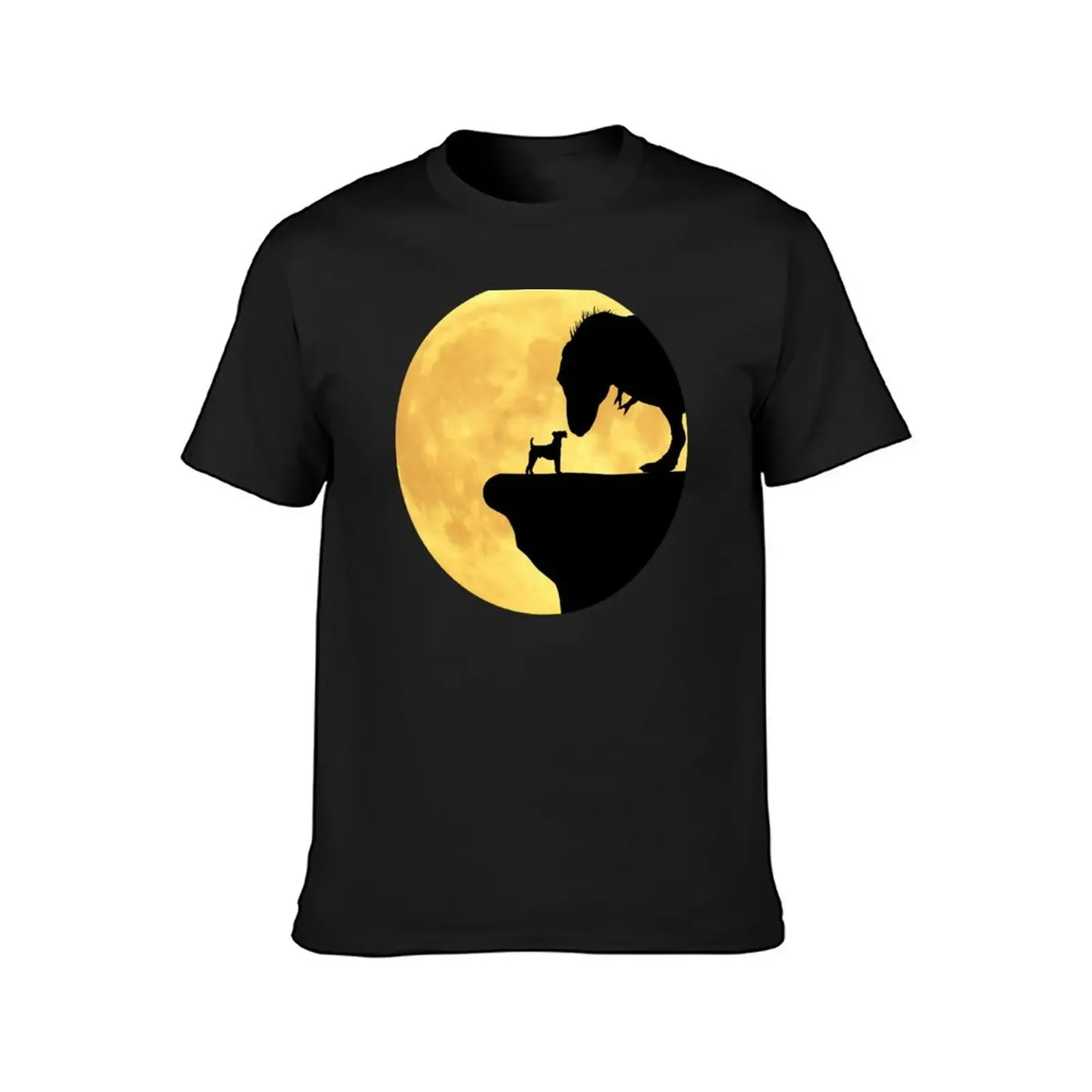 Irish Terrier Making Friends With A T-Rex In Front Of Yellow Moon T-Shirt baggy shirts cute tops heavyweights men workout shirt