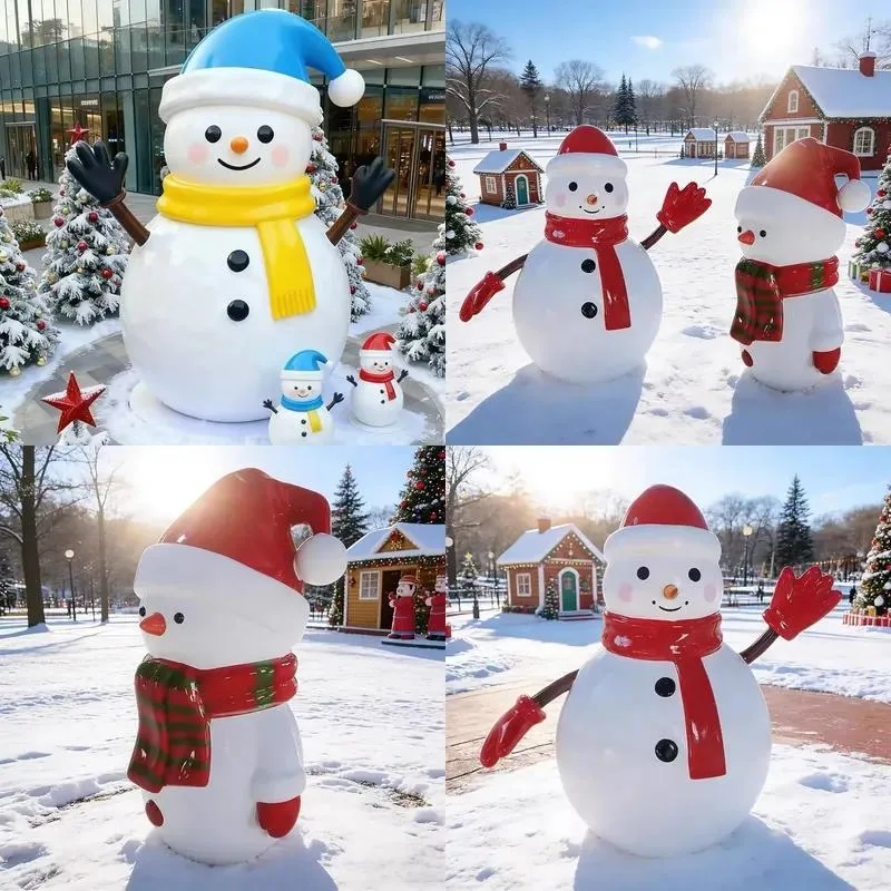 Custom Giant Fiberglass Snowman Statue Outdoor Commercial Grade Holiday Ornaments Weathering Resin Christmas Sculpture