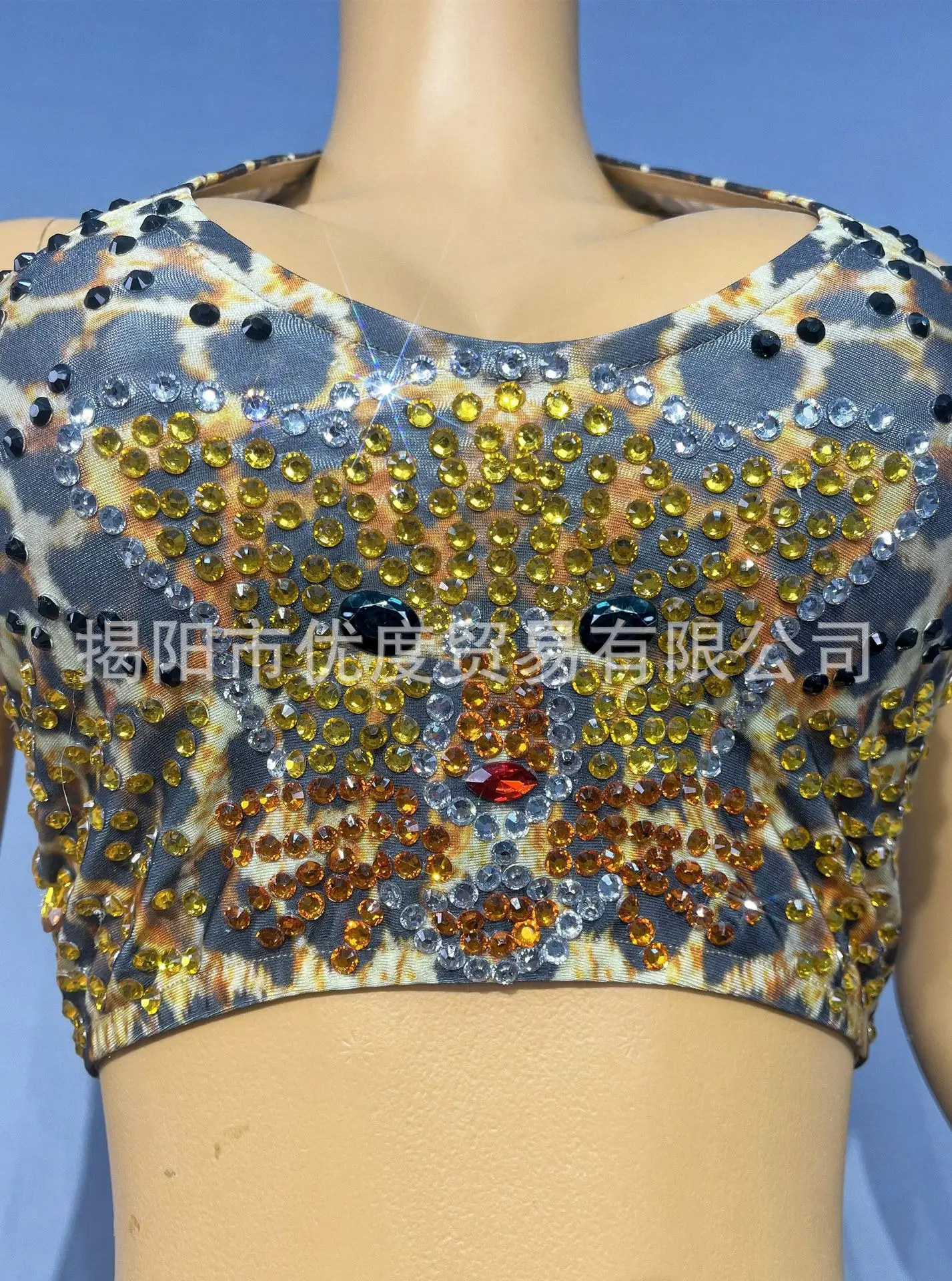 مثير ليوبارد طباعة حجر الراين سترة بنطلون مجموعة مرونة حفلة عيد ميلاد مرحلة الأداء الملابس يجب أن تكون ليوبارد فساتين السهرة #5