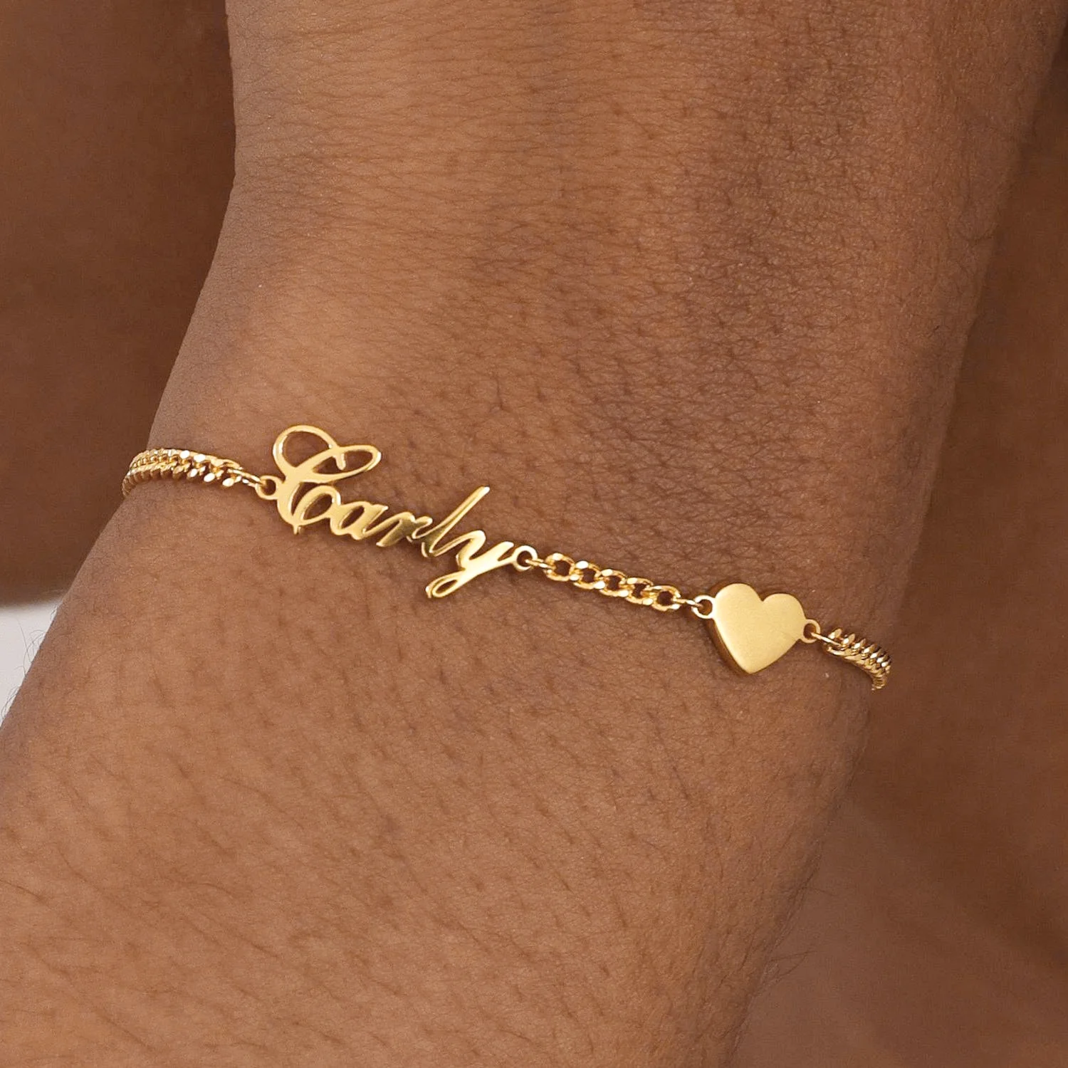 

Customized Name Bracelet with Cuban Chain Personalized Name Heart Bracelet Stainless Steel Jewelry Wholesale Dropshipping